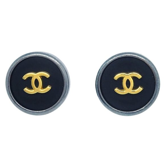 Chanel Button Earrings Clip-On Black - Picture 1 of 4